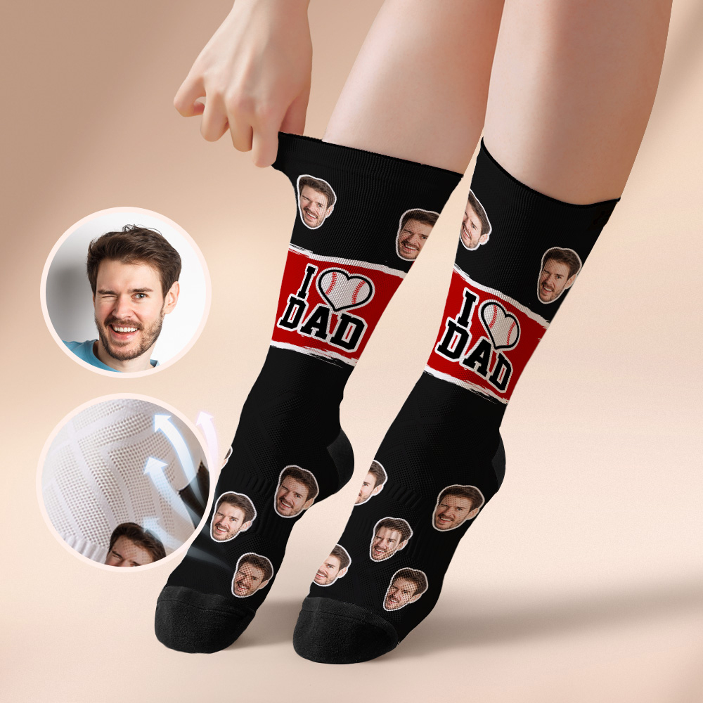 Custom Face Socks I Love Dad Breathable Add Pictures Colorful Photo Socks Gifts