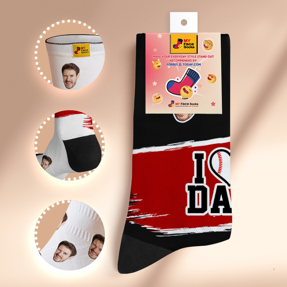 Custom Face Socks I Love Dad Breathable Add Pictures Colorful Photo Socks Gifts