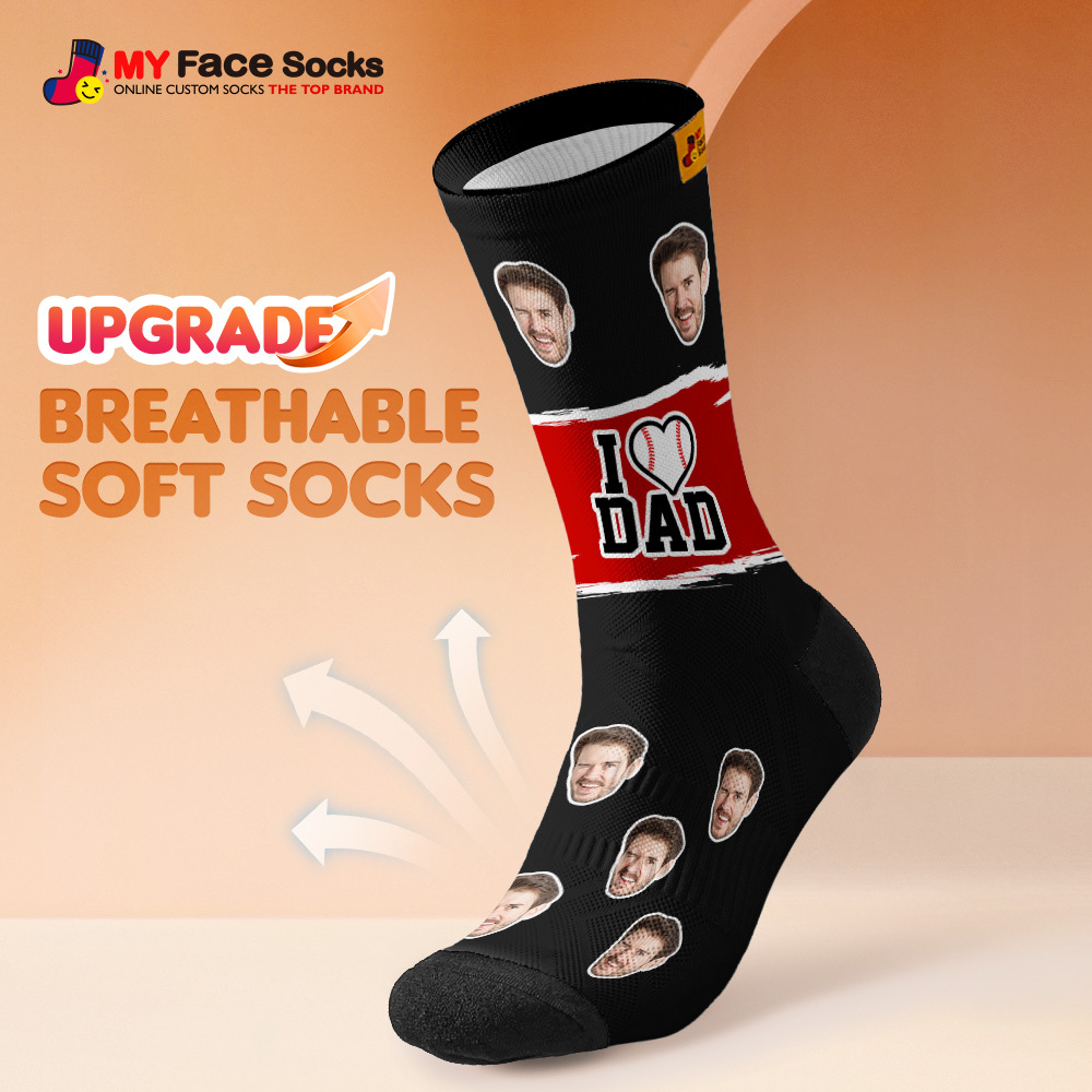 Custom Face Socks I Love Dad Breathable Add Pictures Colorful Photo Socks Gifts