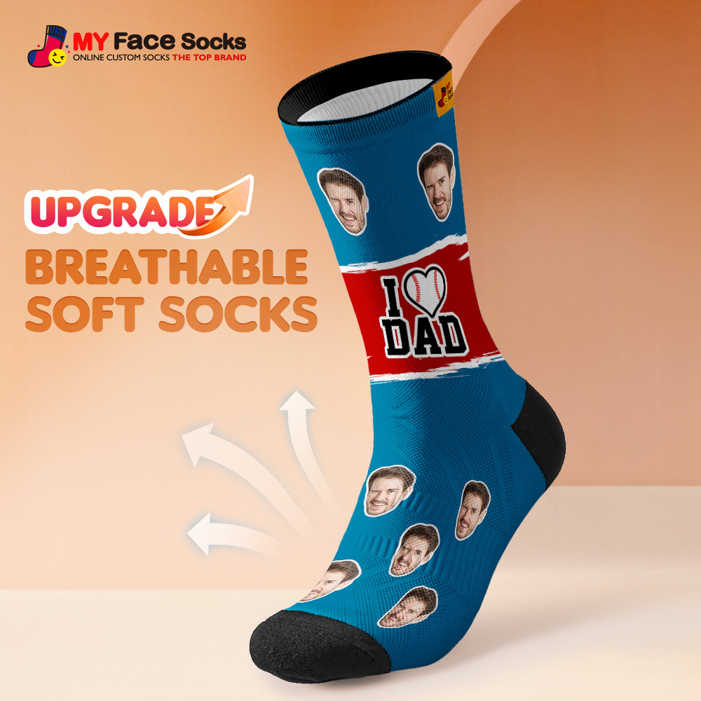 Custom Face Socks I Love Dad Breathable Add Pictures Colorful Photo Socks Gifts