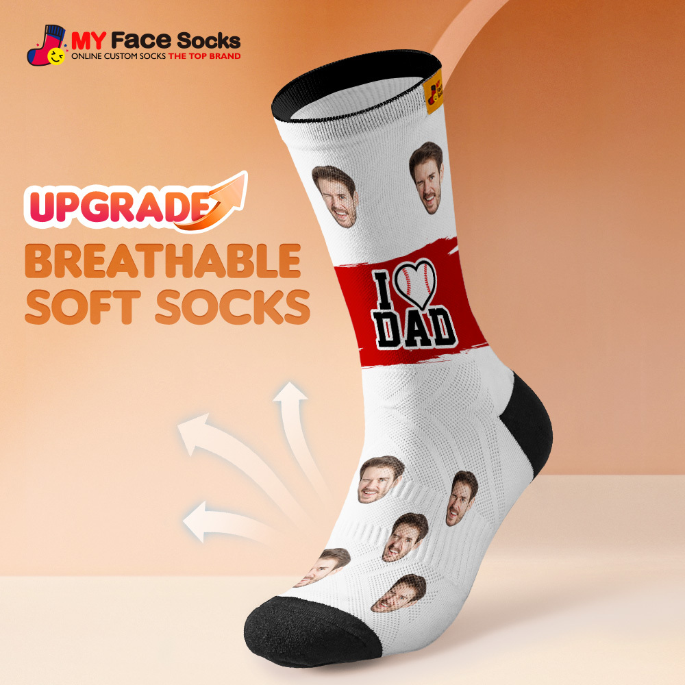 Custom Face Socks I Love Dad Breathable Add Pictures Colorful Photo Socks Gifts