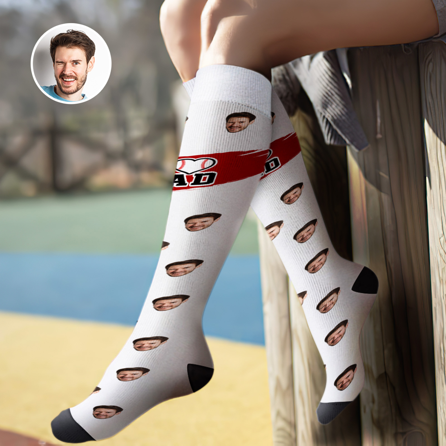 Custom Knee High Face Socks I Love Dad Summer Socks - Full Face MyFaceSocks