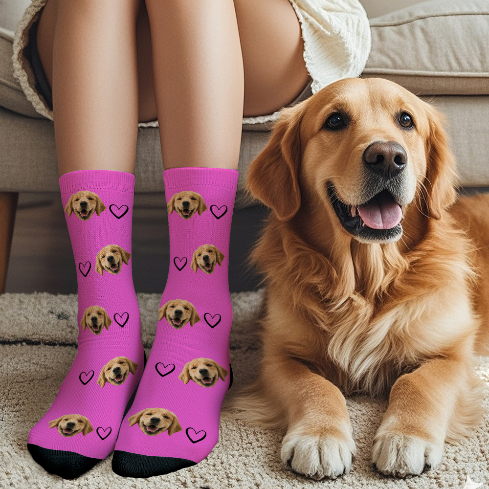 Custom Face Socks Add Pictures Cute Dog Photos Sock Gift for Pet Lover Christmas