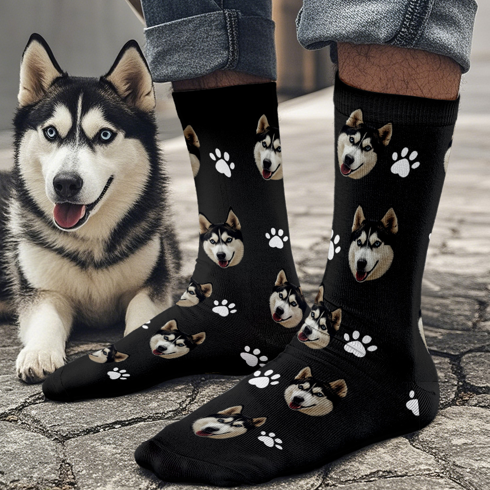 Custom Face Socks Add Pictures Cute Dog Photos Sock Gift for Pet Lover Christmas