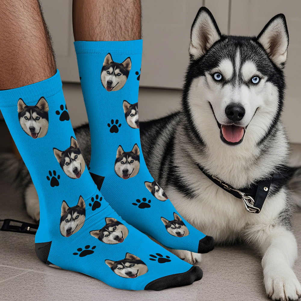 Custom Face Socks Add Pictures Cute Dog Photos Sock Gift for Pet Lover Christmas