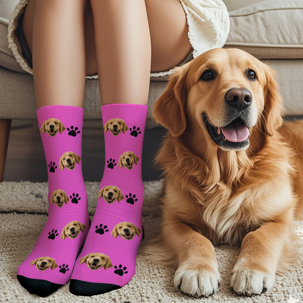 Custom Face Socks Add Pictures Cute Dog Photos Sock Gift for Pet Lover Christmas