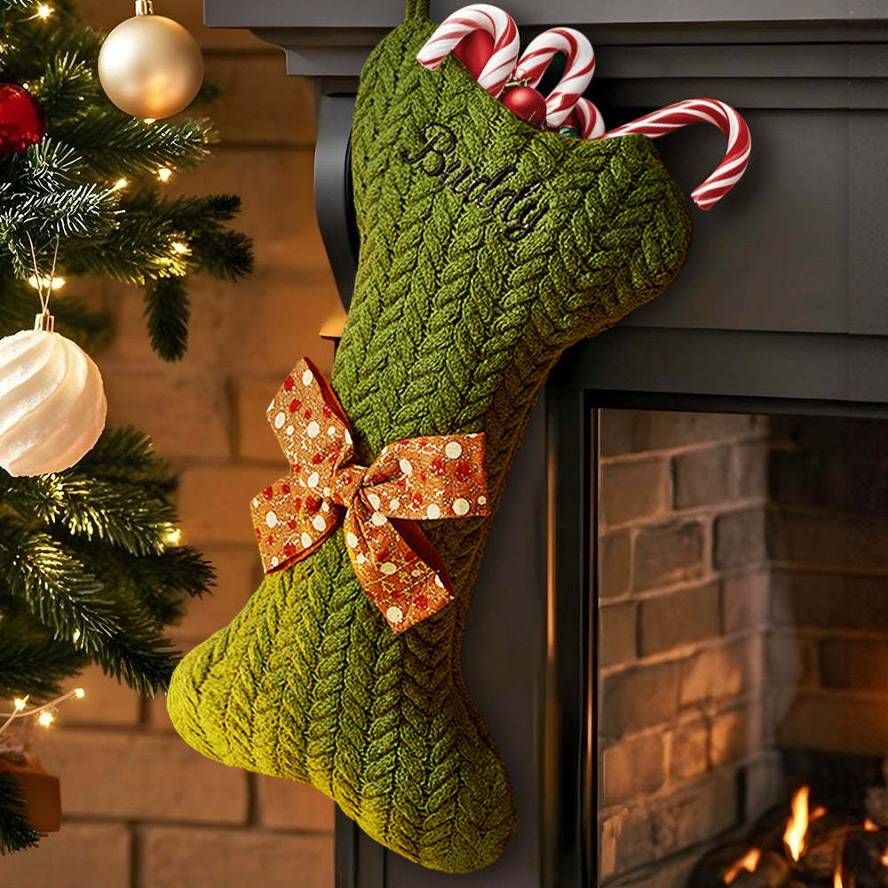 Personalized Dog Bone Christmas Stockings with Name Gift for Puppy Lovers - MyFaceSocks
