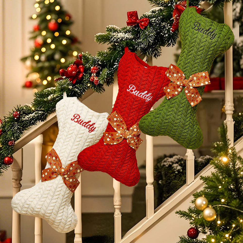 Personalized Dog Bone Christmas Stockings with Name Gift for Puppy Lovers - MyFaceSocks