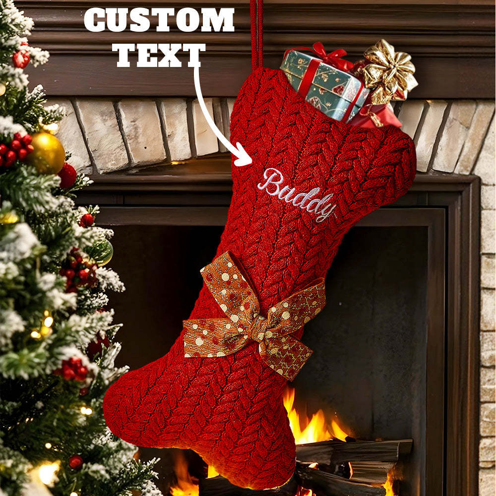 Personalized Dog Bone Christmas Stockings with Name Gift for Puppy Lovers - MyFaceSocks