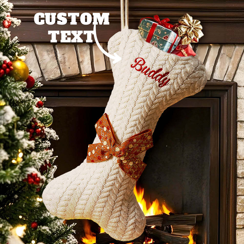 Personalized Dog Bone Christmas Stockings with Name Gift for Puppy Lovers - MyFaceSocks