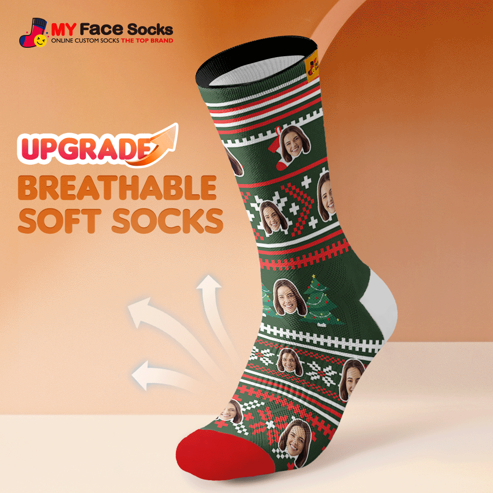 Custom Chrismas Full Face Photo Printed Socks Personalized Custom Designs Best Gift Idea for Xmas