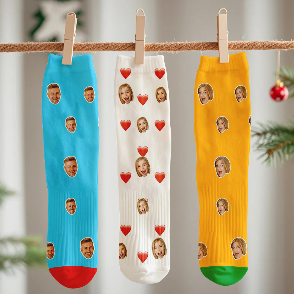 Custom Preview Full Face Photo Printed Socks Personalized Custom Designs Best Gift Idea for Xmas
