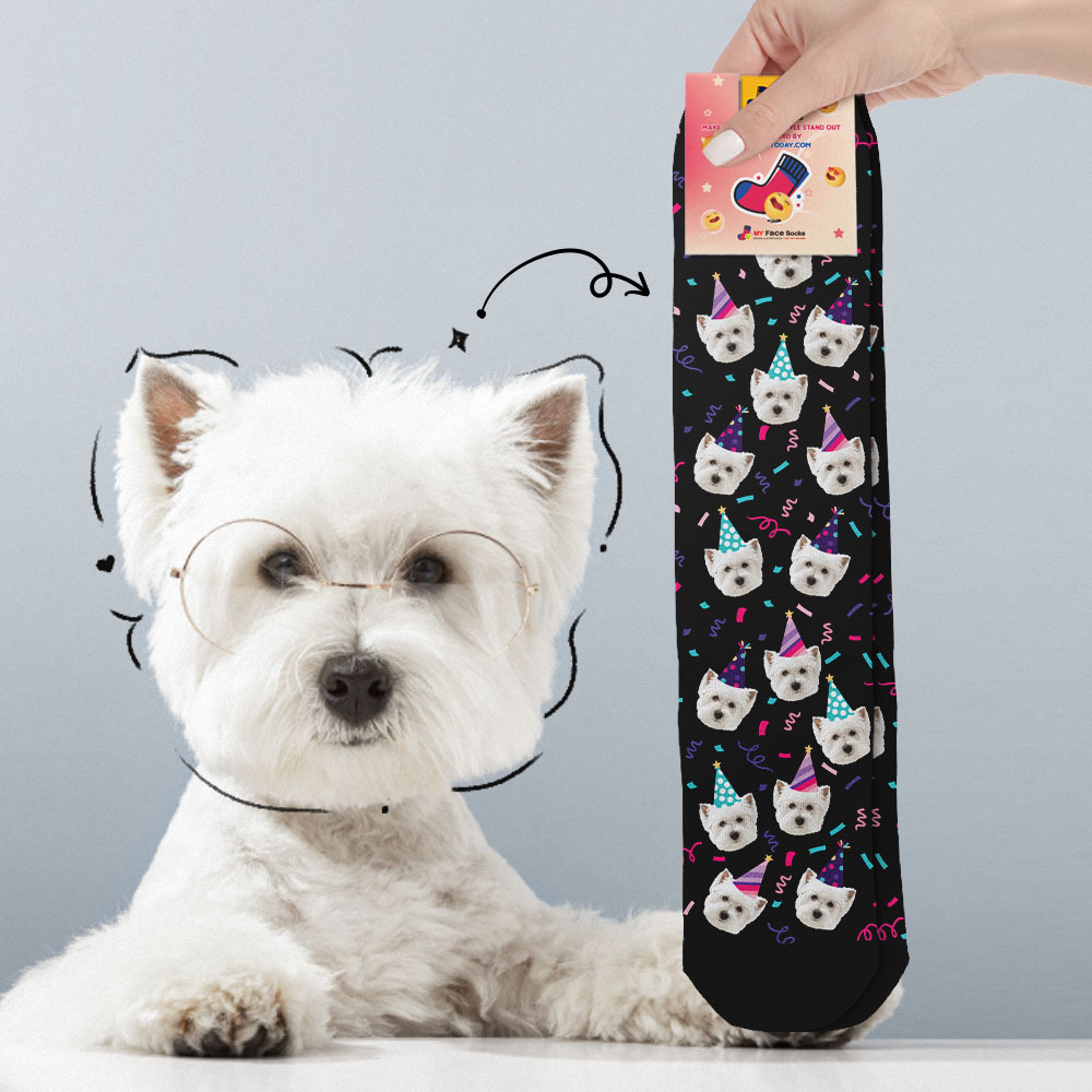 Custom Full Face Photo Printed Socks Happy Birthday Hat Socks Personalized Custom Designs Best Gift Idea