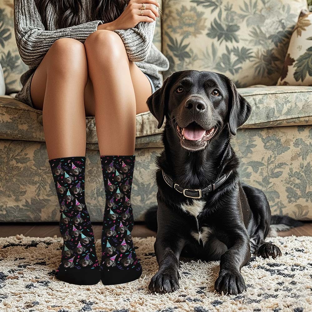 Custom Full Face Photo Printed Socks Happy Birthday Hat Socks Personalized Custom Designs Best Gift Idea