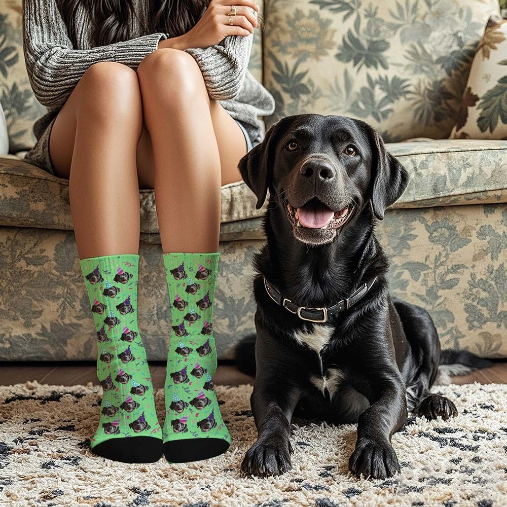 Custom Full Face Photo Printed Socks Happy Birthday Hat Socks Personalized Custom Designs Best Gift Idea
