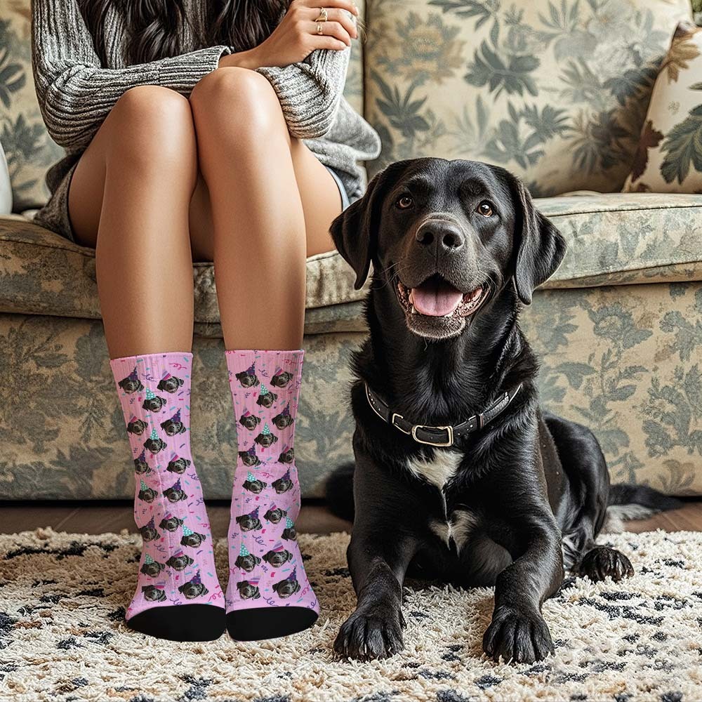 Custom Full Face Photo Printed Socks Happy Birthday Hat Socks Personalized Custom Designs Best Gift Idea