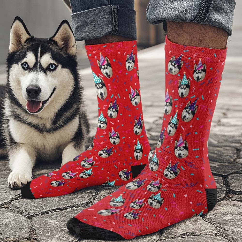 Custom Full Face Photo Printed Socks Happy Birthday Hat Socks Personalized Custom Designs Best Gift Idea