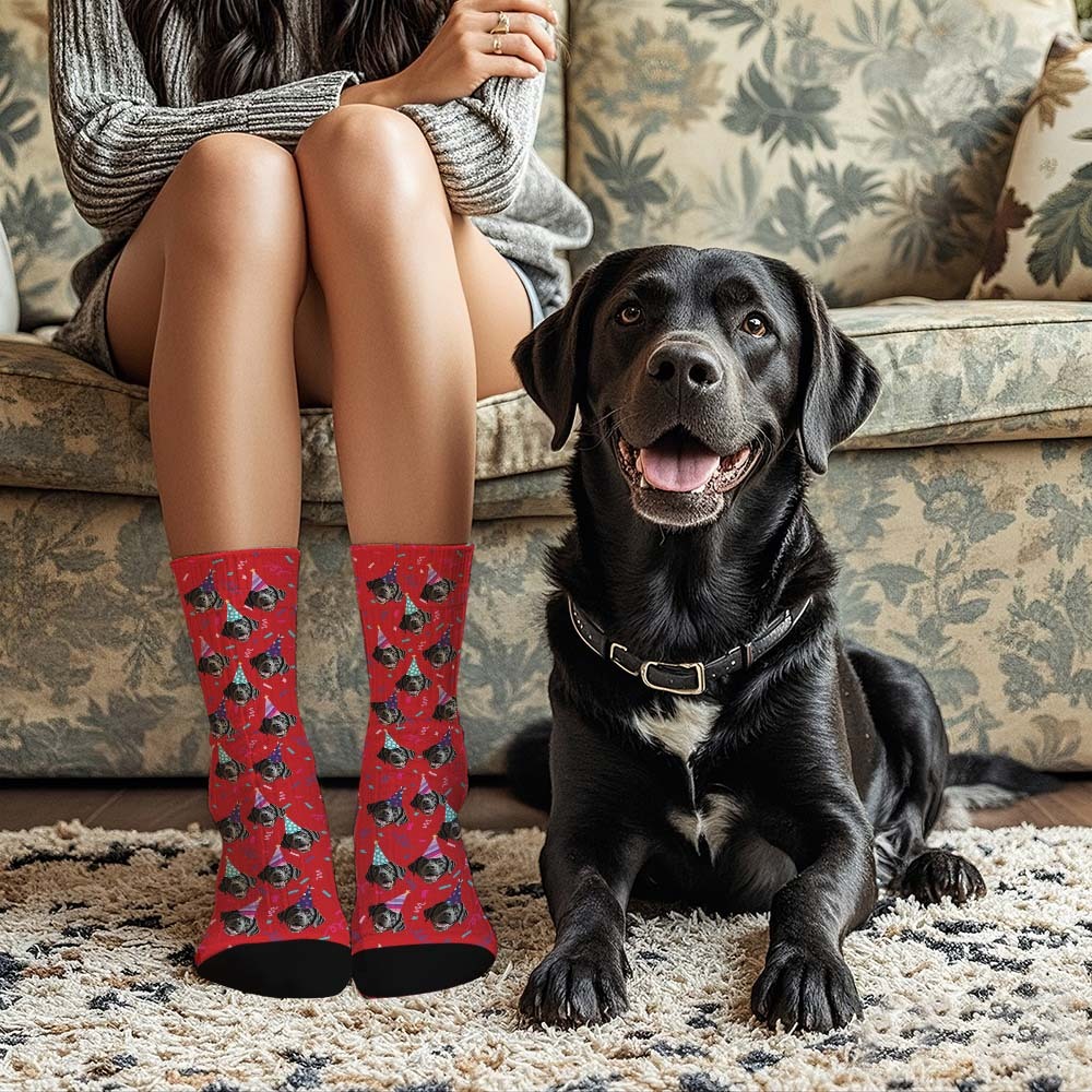 Custom Full Face Photo Printed Socks Happy Birthday Hat Socks Personalized Custom Designs Best Gift Idea