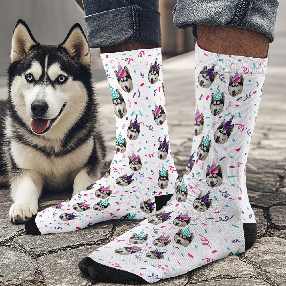 Custom Full Face Photo Printed Socks Happy Birthday Hat Socks Personalized Custom Designs Best Gift Idea