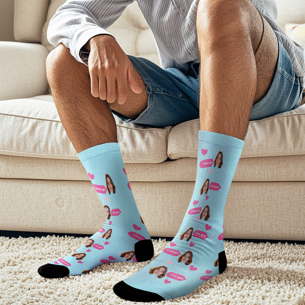 Custom Face Socks Multi-face Breathable Add Pictures Colorful Photo Socks I Love You Socks Gift