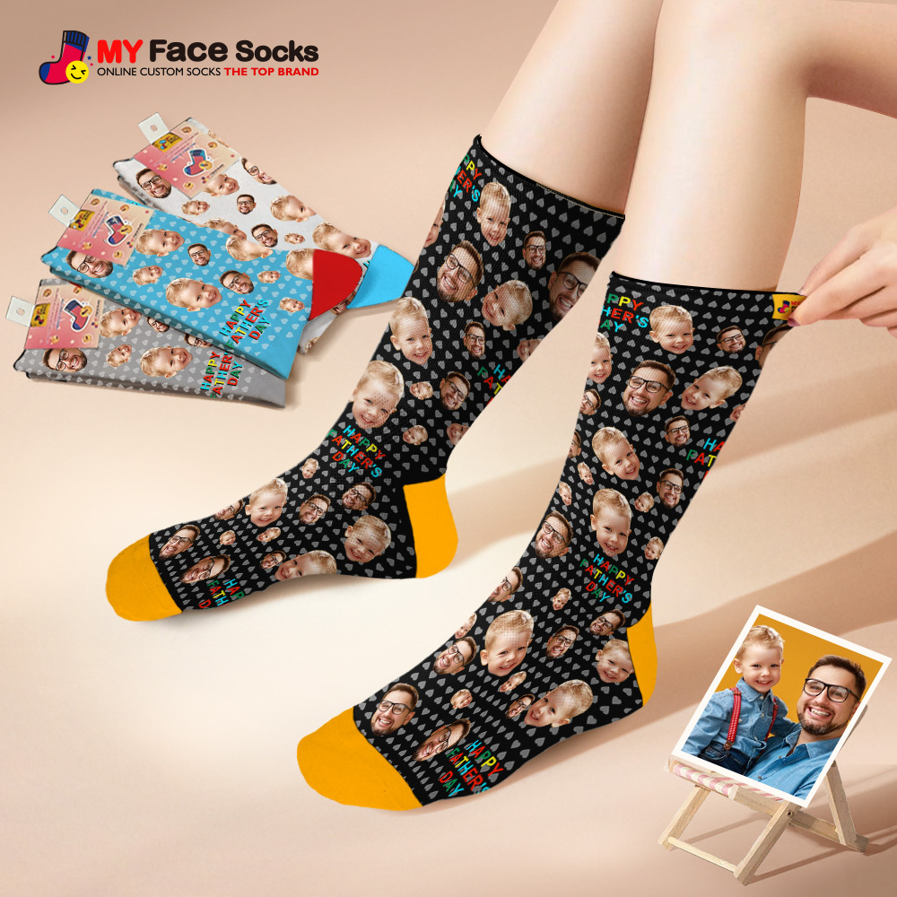 Custom Full Face Photo Print Socks Colorful Happy Fathers Day Personalized Custom Design Best Gift Idea - MyFaceSocks