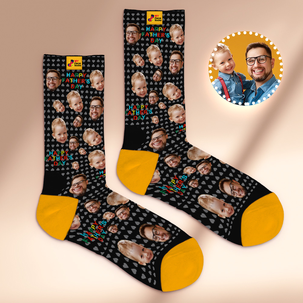 Custom Full Face Photo Print Socks Colorful Happy Fathers Day Personalized Custom Design Best Gift Idea - MyFaceSocks