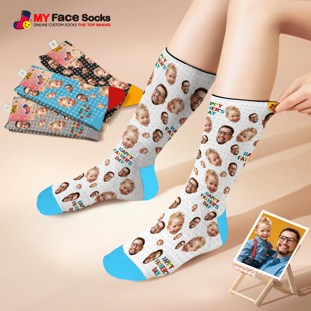 Custom Full Face Photo Print Socks Colorful Happy Fathers Day Personalized Custom Design Best Gift Idea - MyFaceSocks