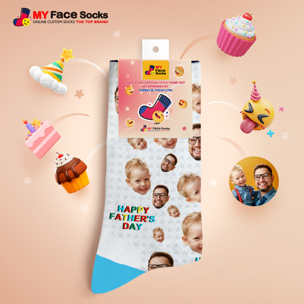 Custom Full Face Photo Print Socks Colorful Happy Fathers Day Personalized Custom Design Best Gift Idea - MyFaceSocks