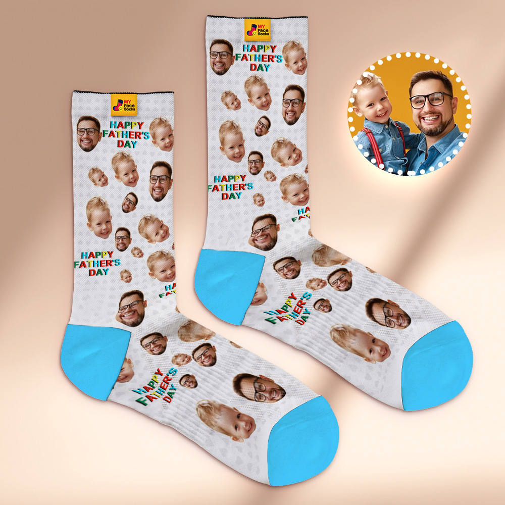 Custom Full Face Photo Print Socks Colorful Happy Fathers Day Personalized Custom Design Best Gift Idea - MyFaceSocks