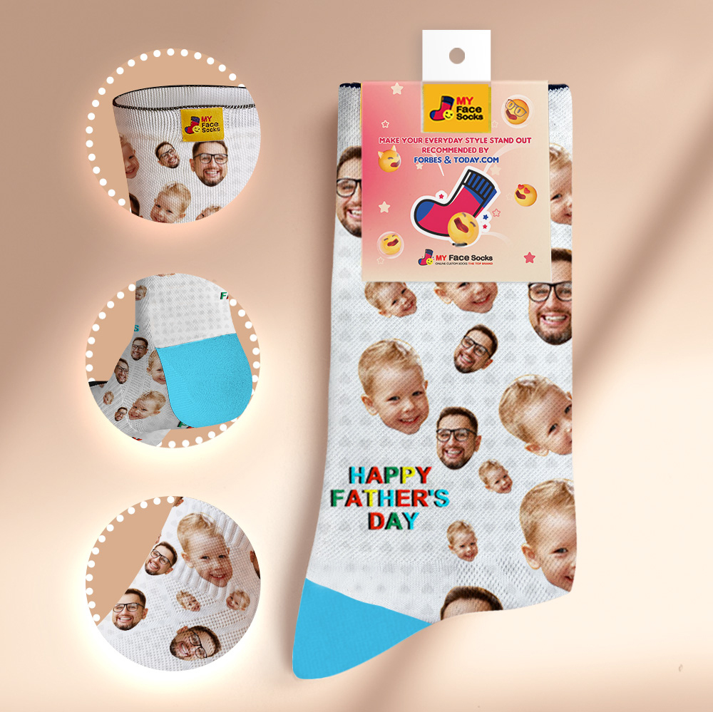 Custom Full Face Photo Print Socks Colorful Happy Fathers Day Personalized Custom Design Best Gift Idea - MyFaceSocks