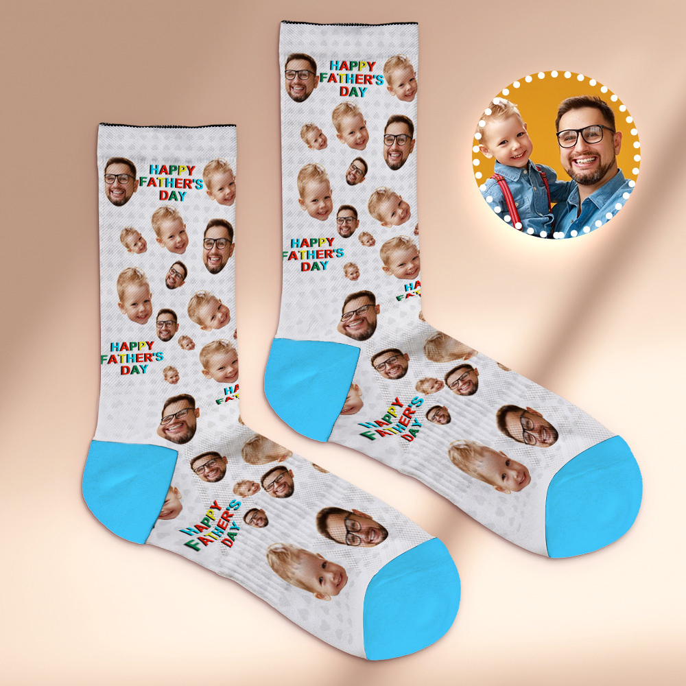 Custom Full Face Photo Print Socks Colorful Happy Fathers Day Personalized Custom Design Best Gift Idea - MyFaceSocks