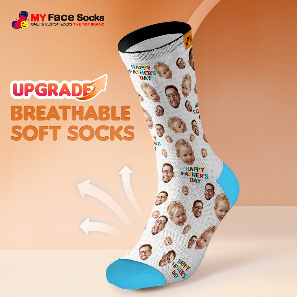 Custom Full Face Photo Print Socks Colorful Happy Fathers Day Personalized Custom Design Best Gift Idea - MyFaceSocks