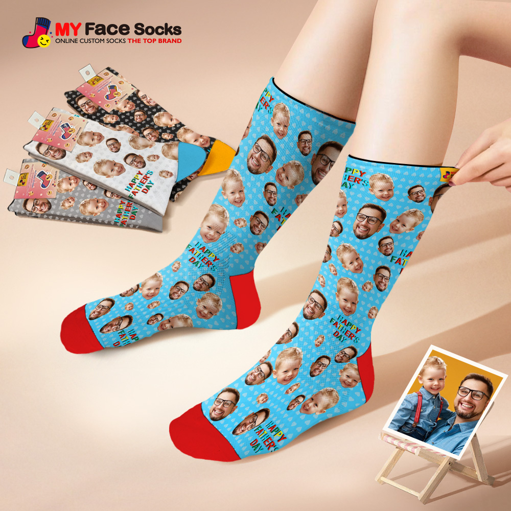 Custom Full Face Photo Print Socks Colorful Happy Fathers Day Personalized Custom Design Best Gift Idea - MyFaceSocks
