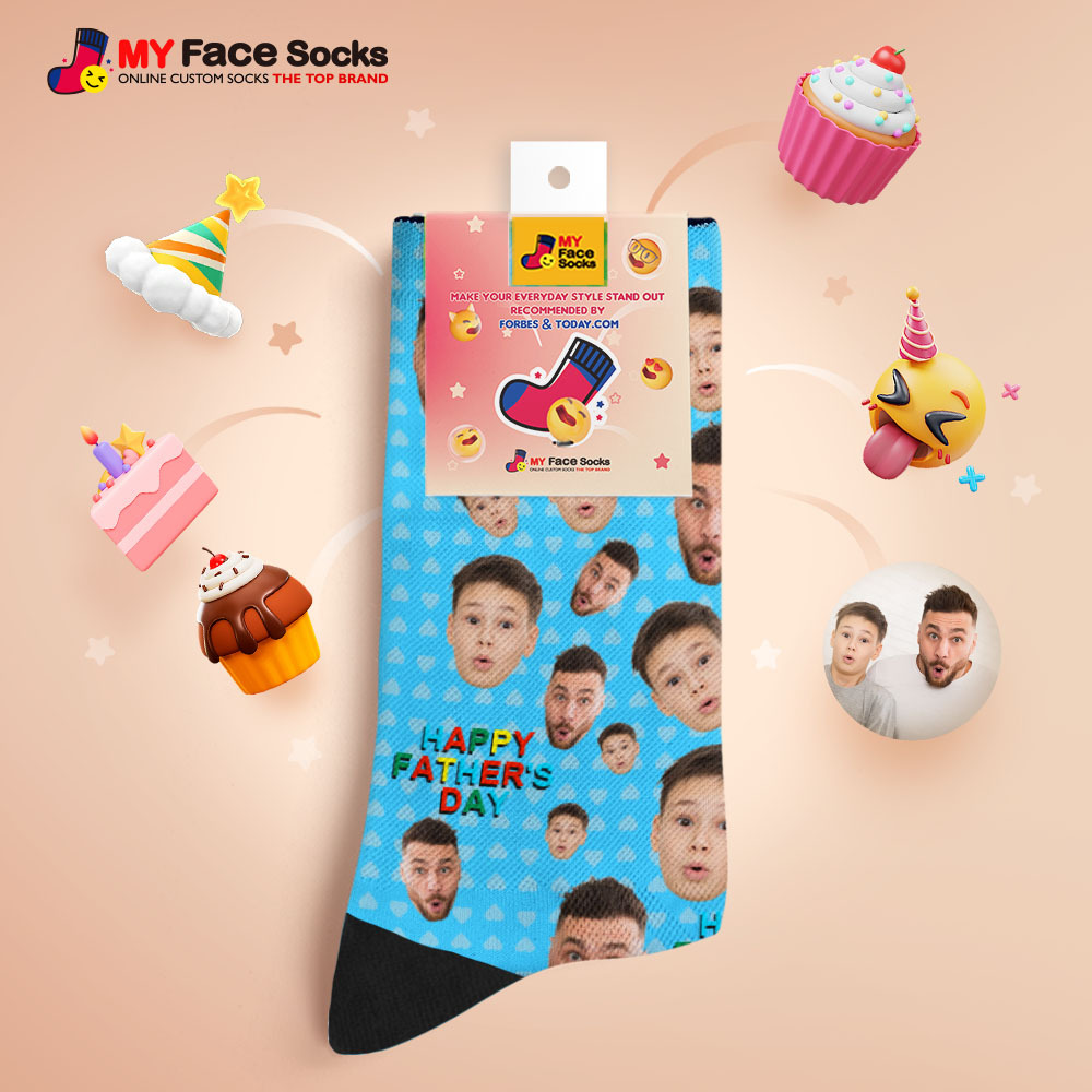 Custom Full Face Photo Print Socks Colorful Happy Fathers Day Personalized Custom Design Best Gift Idea