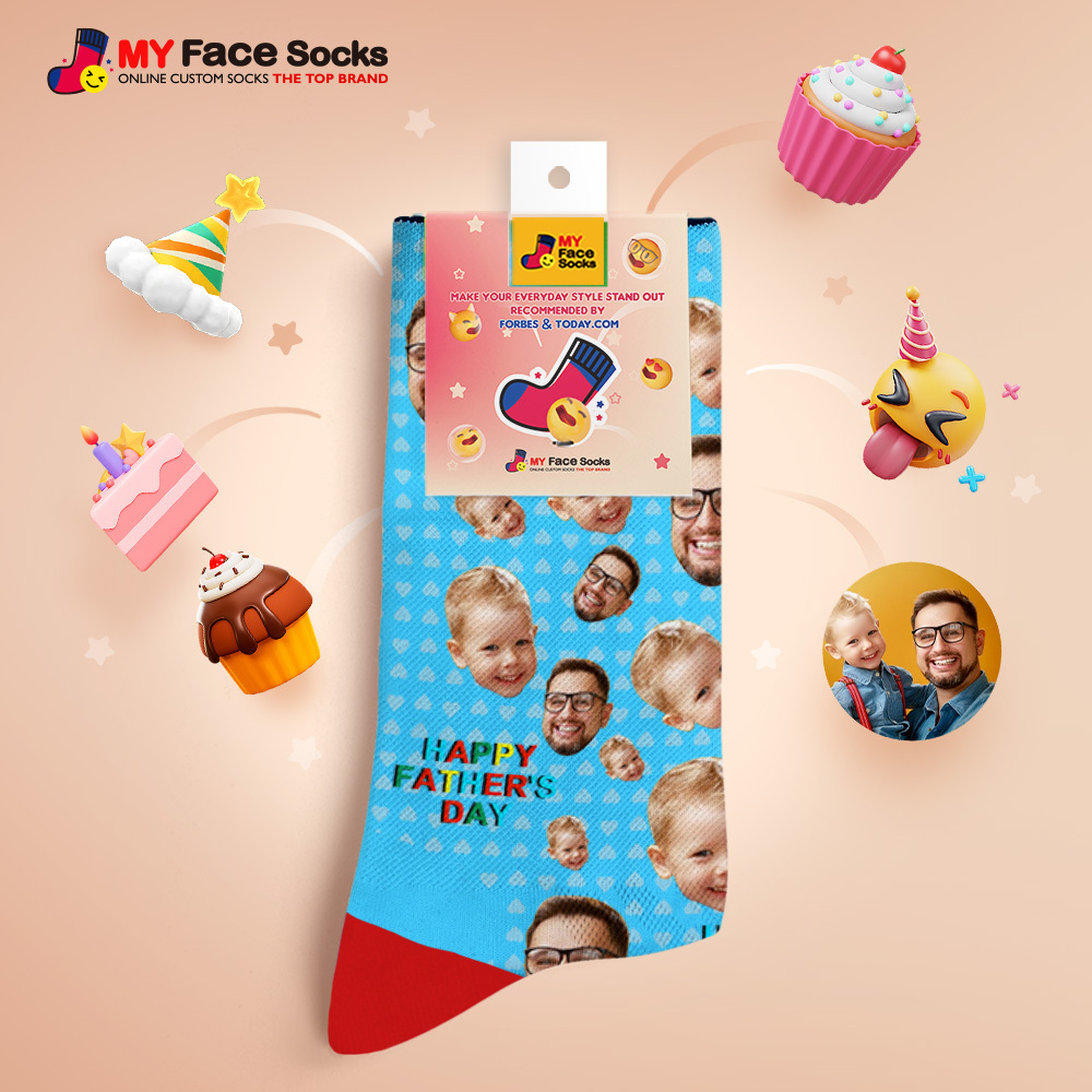 Custom Full Face Photo Print Socks Colorful Happy Fathers Day Personalized Custom Design Best Gift Idea - MyFaceSocks