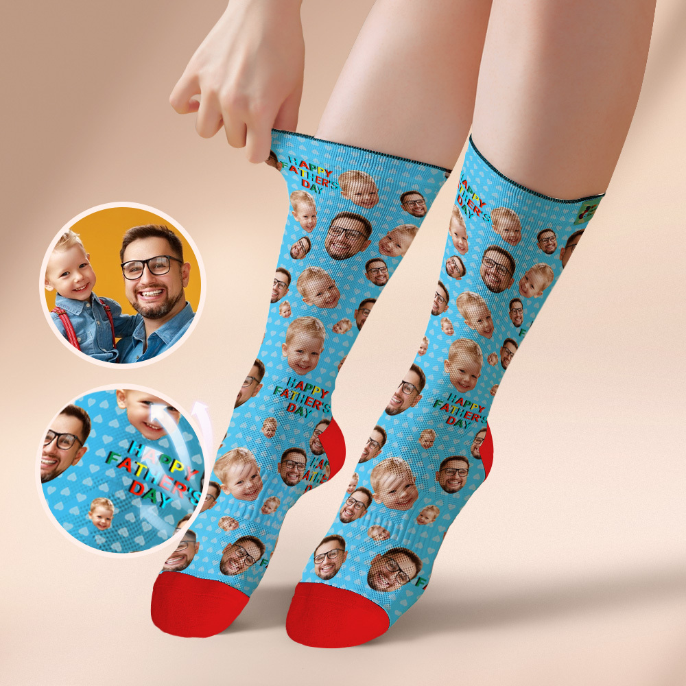 Custom Full Face Photo Print Socks Colorful Happy Fathers Day Personalized Custom Design Best Gift Idea - MyFaceSocks