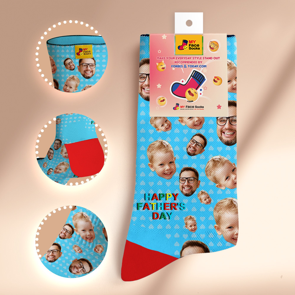 Custom Full Face Photo Print Socks Colorful Happy Fathers Day Personalized Custom Design Best Gift Idea - MyFaceSocks