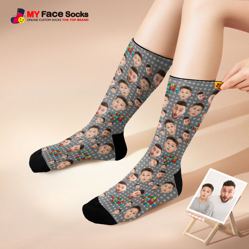 Custom Full Face Photo Print Socks Colorful Happy Fathers Day Personalized Custom Design Best Gift Idea