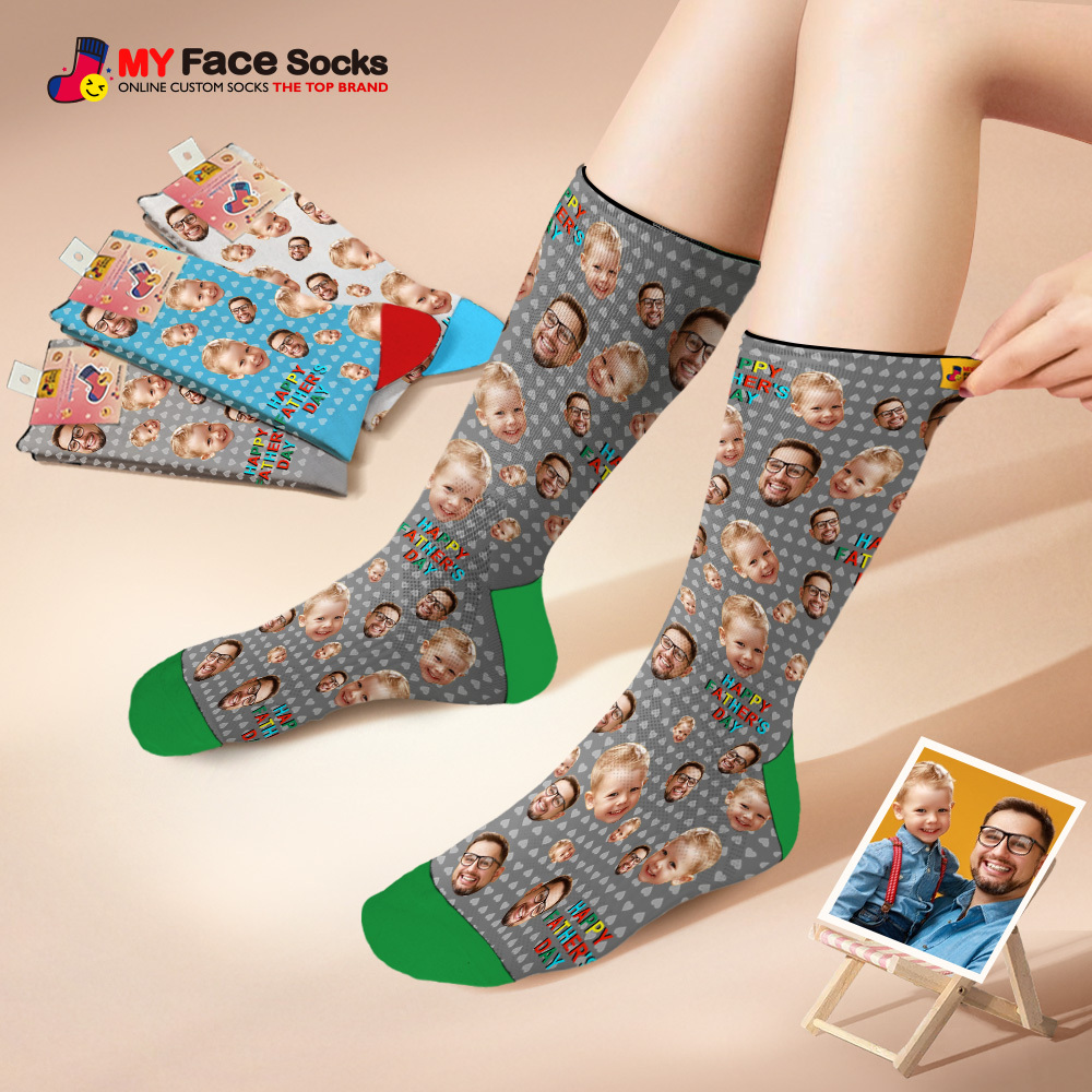 Custom Full Face Photo Print Socks Colorful Happy Fathers Day Personalized Custom Design Best Gift Idea - MyFaceSocks