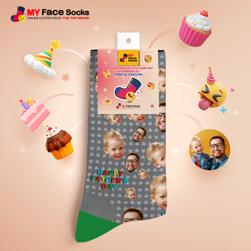 Custom Full Face Photo Print Socks Colorful Happy Fathers Day Personalized Custom Design Best Gift Idea - MyFaceSocks