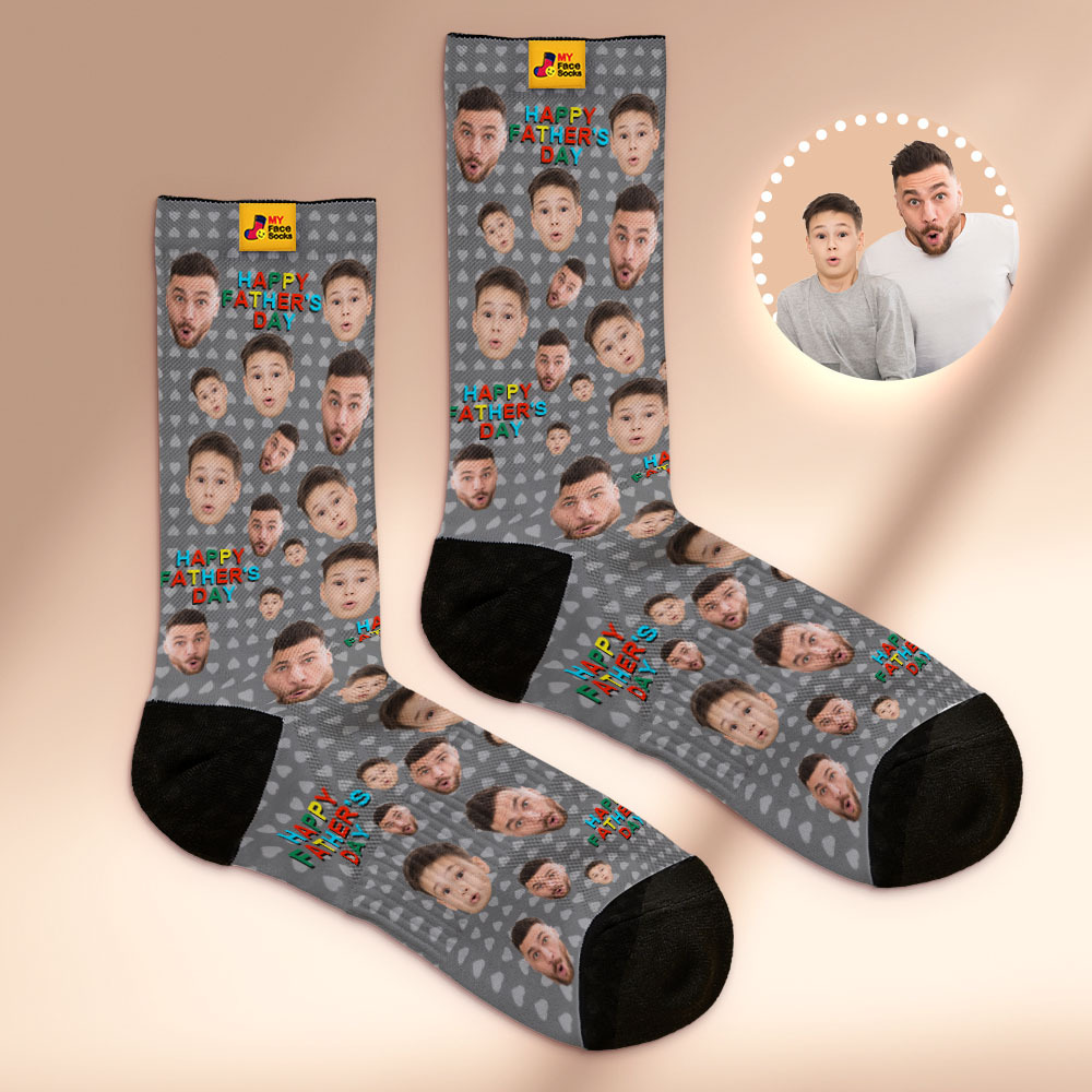 Custom Full Face Photo Print Socks Colorful Happy Fathers Day Personalized Custom Design Best Gift Idea