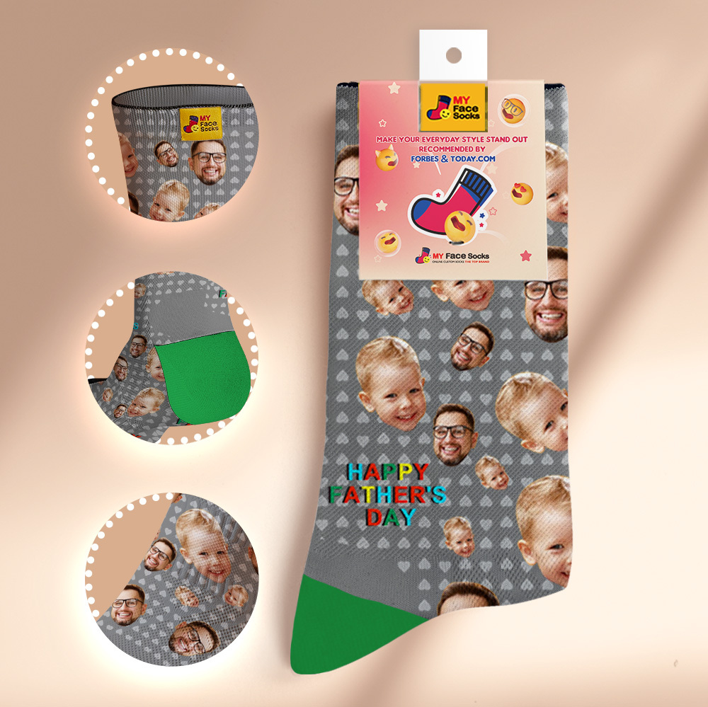 Custom Full Face Photo Print Socks Colorful Happy Fathers Day Personalized Custom Design Best Gift Idea - MyFaceSocks