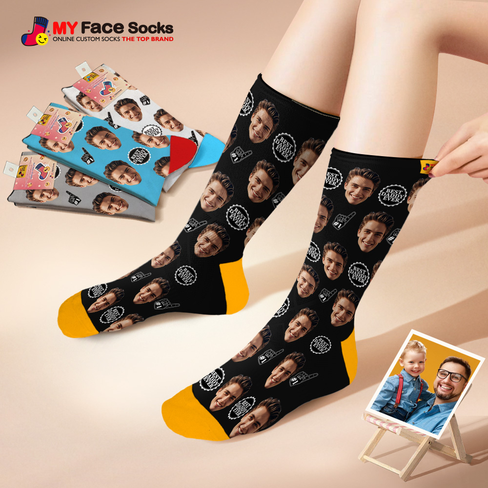 Custom Full Face Photo Print Socks Colorful Best Dad Ever Socks Personalized Custom Design Best Gift Idea For Father - MyFaceSocks