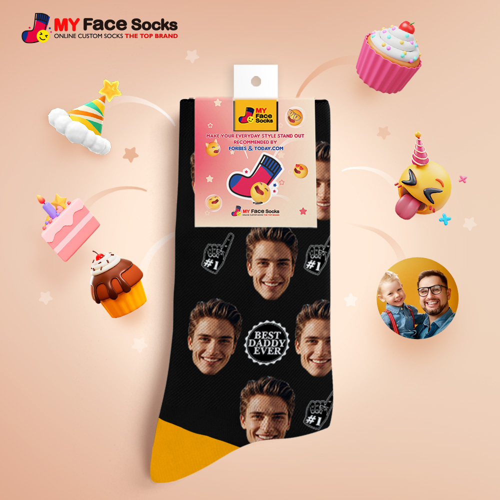 Custom Full Face Photo Print Socks Colorful Best Dad Ever Socks Personalized Custom Design Best Gift Idea For Father - MyFaceSocks