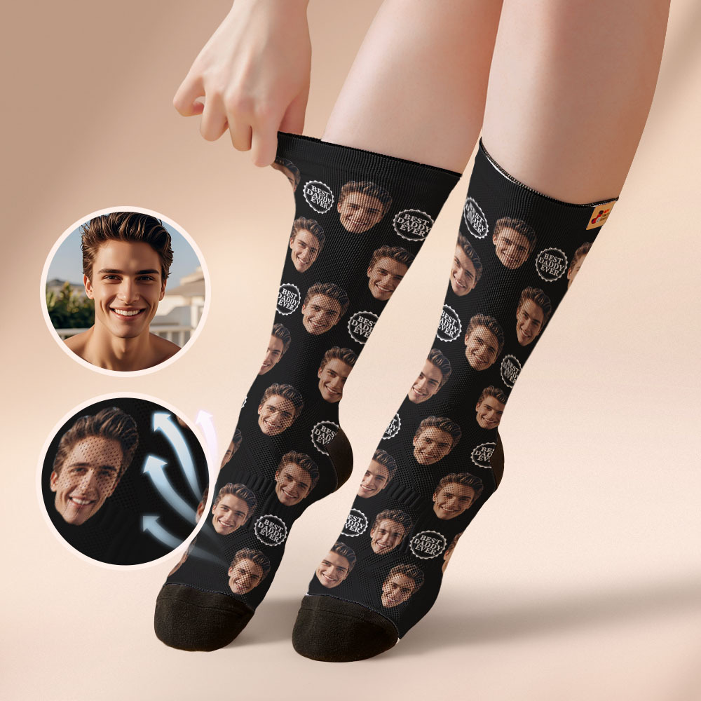 Custom Full Face Photo Print Socks Colorful Best Dad Ever Socks Personalized Custom Design Best Gift Idea For Father