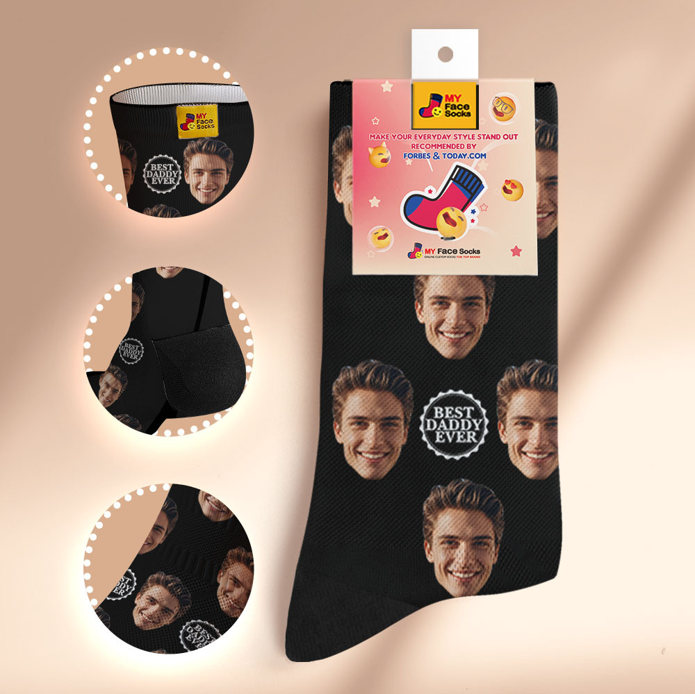 Custom Full Face Photo Print Socks Colorful Best Dad Ever Socks Personalized Custom Design Best Gift Idea For Father