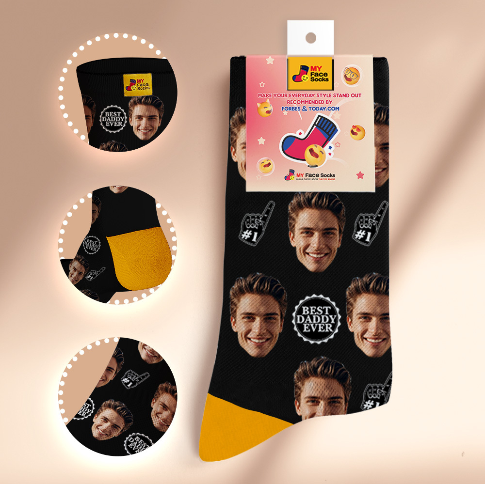 Custom Full Face Photo Print Socks Colorful Best Dad Ever Socks Personalized Custom Design Best Gift Idea For Father - MyFaceSocks