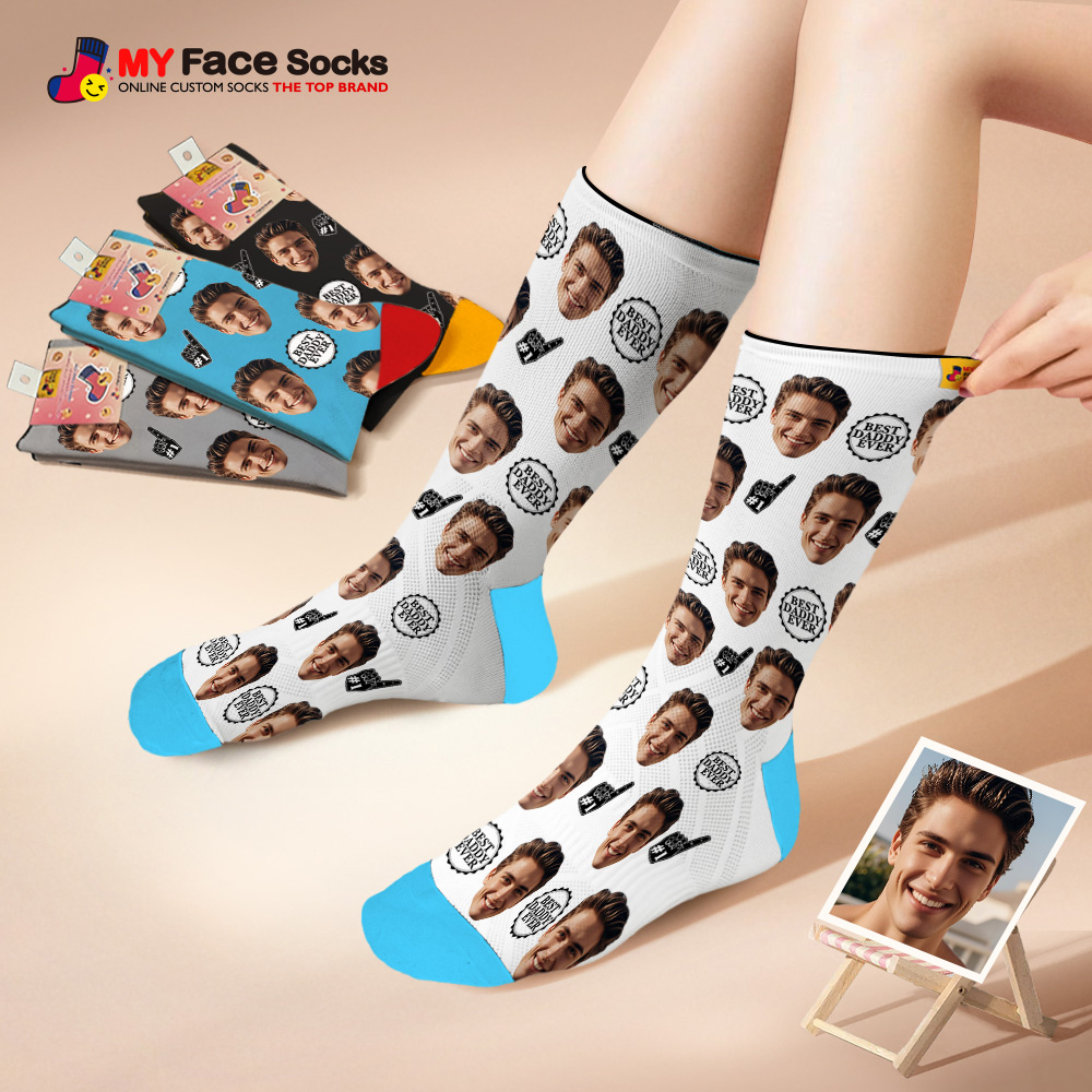 Custom Full Face Photo Print Socks Colorful Best Dad Ever Socks Personalized Custom Design Best Gift Idea For Father - MyFaceSocks
