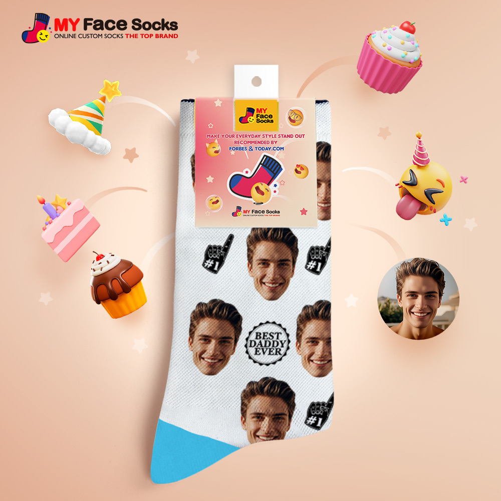 Custom Full Face Photo Print Socks Colorful Best Dad Ever Socks Personalized Custom Design Best Gift Idea For Father - MyFaceSocks