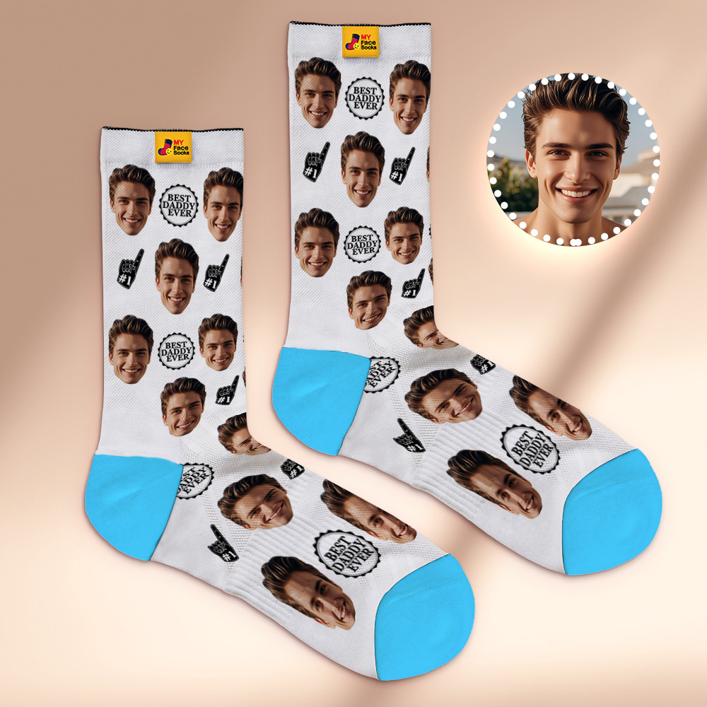 Custom Full Face Photo Print Socks Colorful Best Dad Ever Socks Personalized Custom Design Best Gift Idea For Father - MyFaceSocks